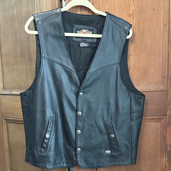 Harley-Davidson Other - Vintage 90’s Men's Black Leather Harley-Davidson Vest Sz L